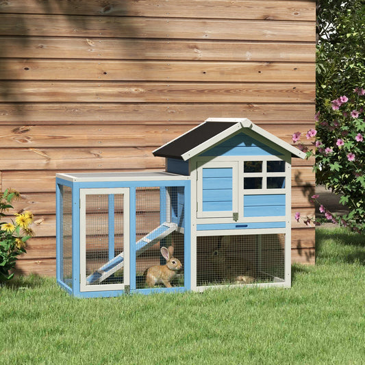 48" Wooden Rabbit Hutch, Slant Roof and Run, Light Blue Rabbit Hutch Light Blue, White and Black at Gallery Canada
