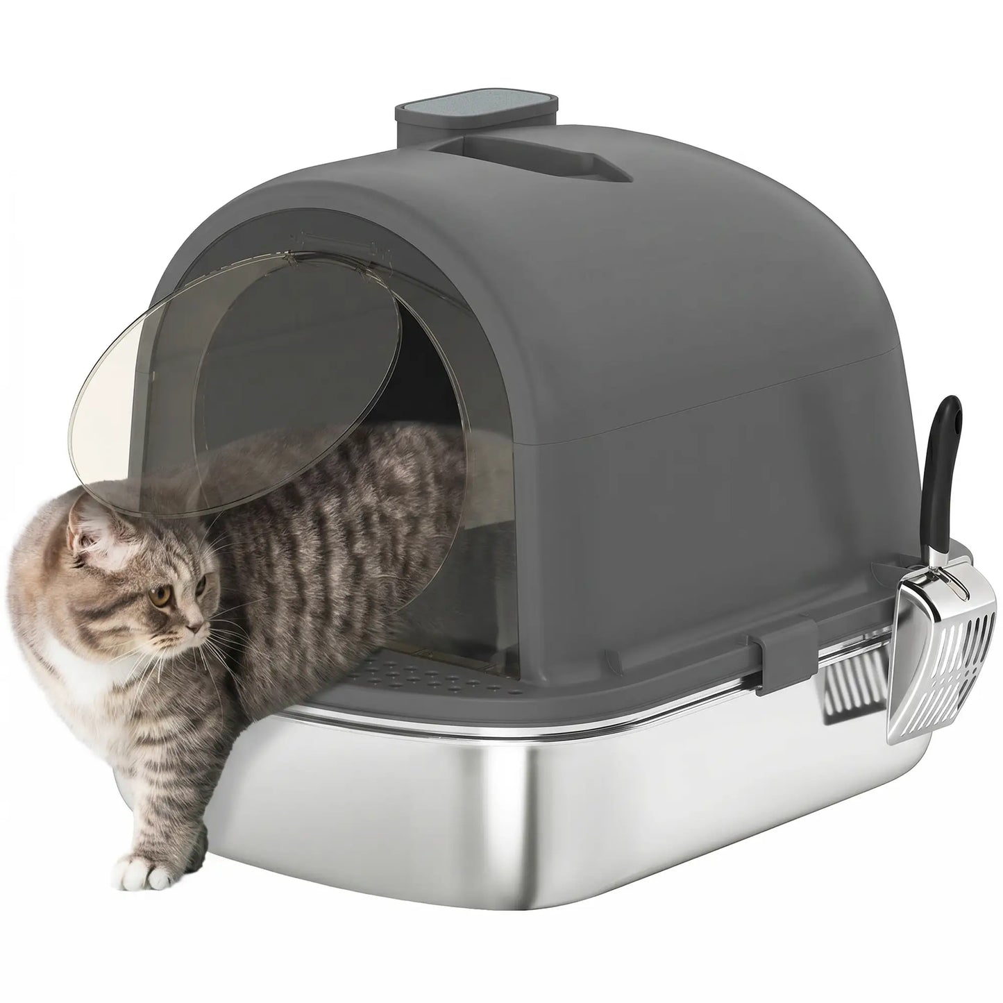 Enclosed Stainless Steel Litter Box with Scoop, Handle, Stainless Steel Cat Litter Box Enclosures at Gallery Canada