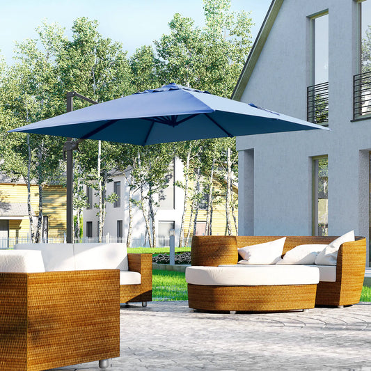 10x10ft Rotatable Square Cantilever Umbrella, 4 Adjustable Angles, Blue Cantilever Umbrellas Blue at Gallery Canada