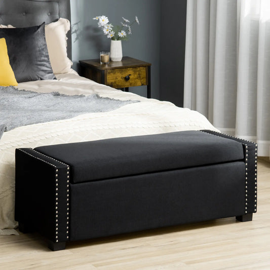 Flip Top Storage Bench, Upholstered Ottoman, 48L, Dark Grey Storage Ottomans & Benches Dark Grey at Gallery Canada