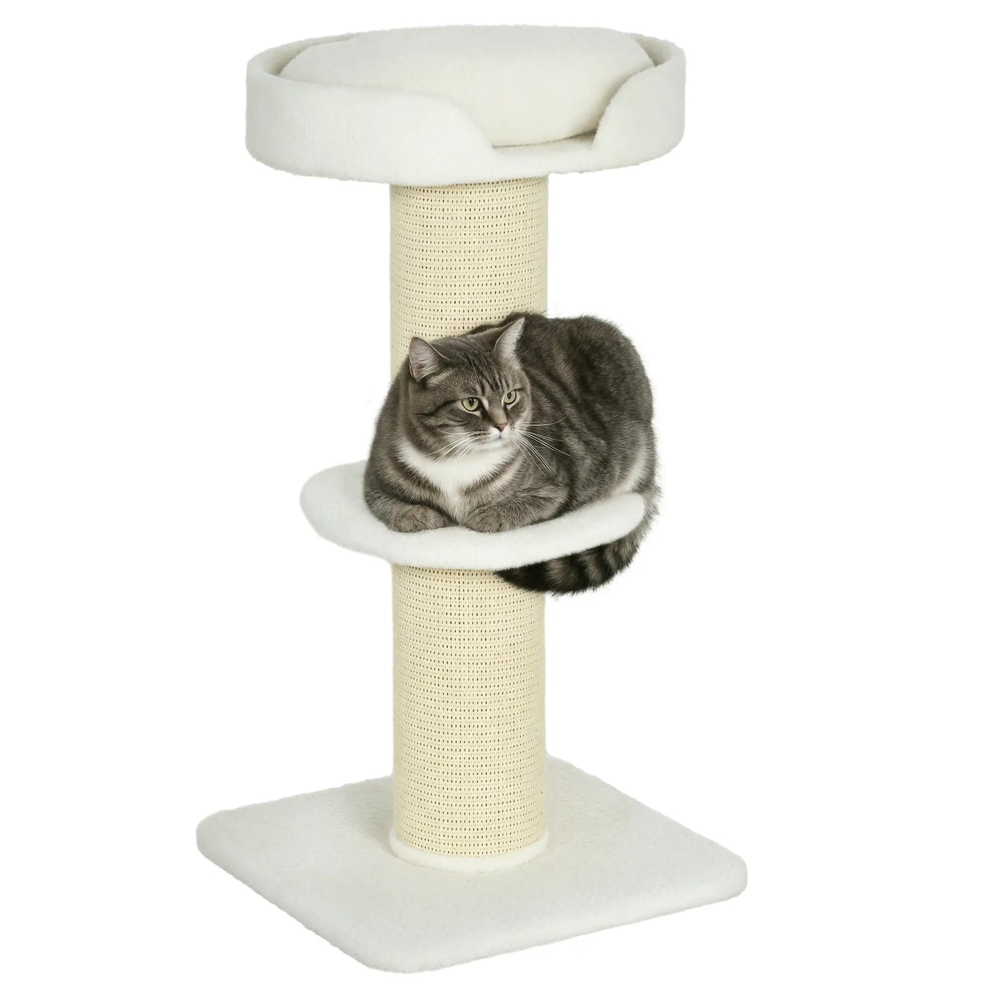 Cat Tree with Scratching Post, Bed, Cushion, Perch, 18" x 18" x 36", Cream White Cat Towers at Gallery Canada