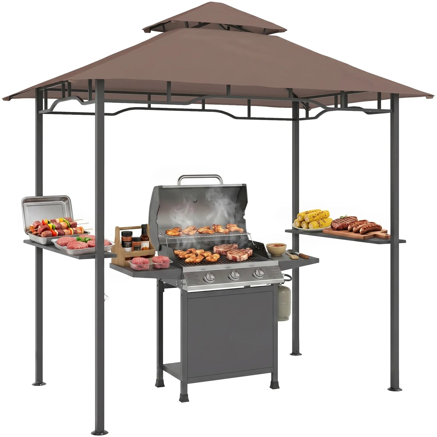 8' x 5' BBQ Grill Gazebo Tent, Double Tiered Canopy, Outdoor Sun Shade BBQ Grill Gazebos at Gallery Canada