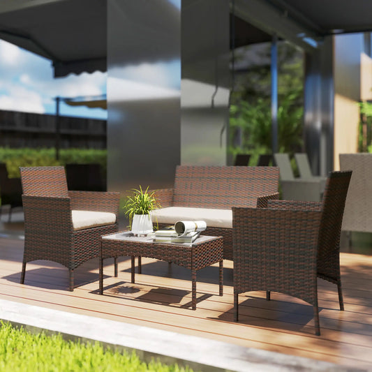 Wicker Outdoor Balcony Furniture Set, 4 Pieces, Rattan Patio, Beige Patio Furniture Sets Beige, Brown at Gallery Canada