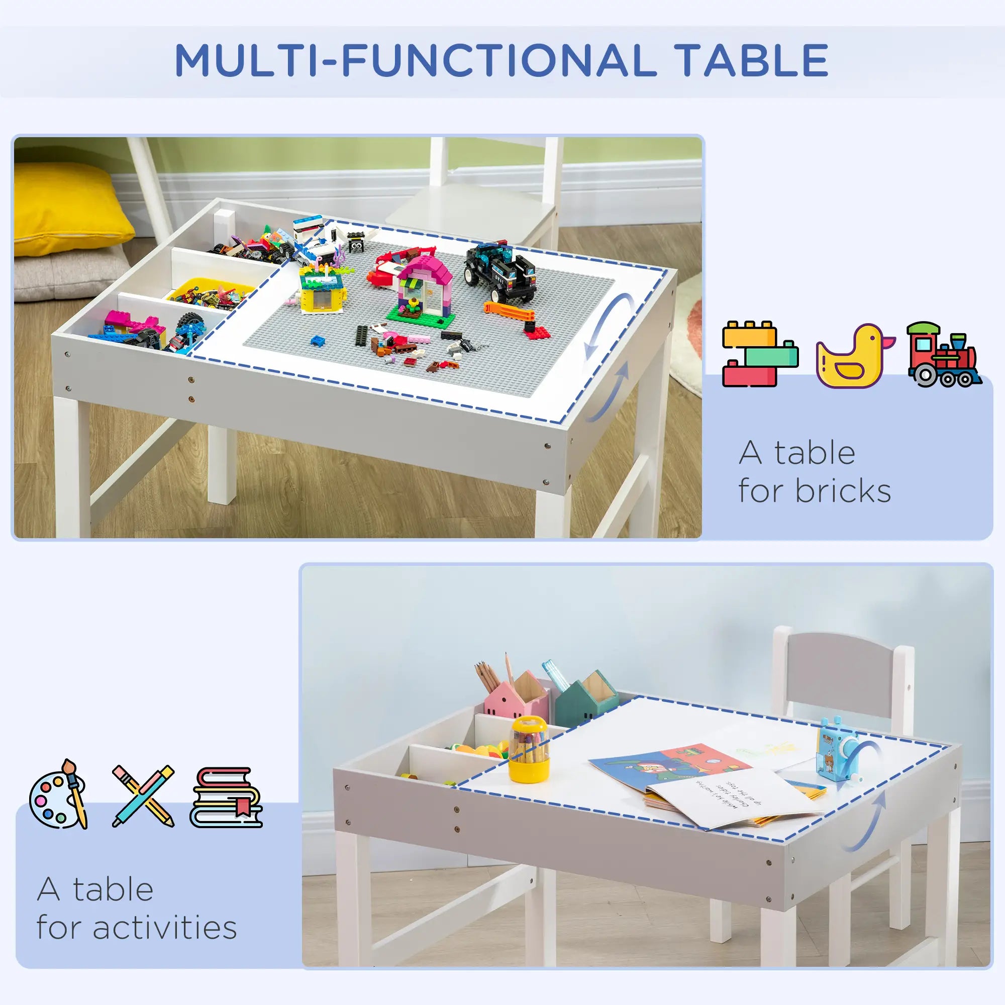 Kids Lego Table with Storage, 2PCs Toddler Activity Furniture, Grey Kids Table Sets at Gallery Canada
