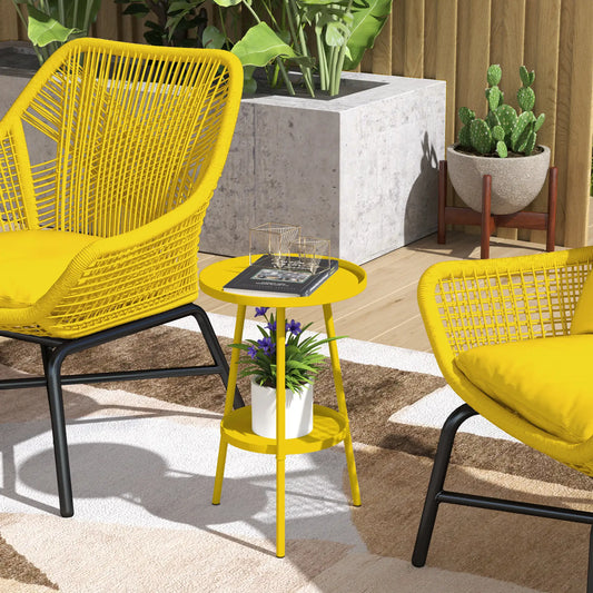 Round Garden Table, 2-Tier Small Side Table, Metal Patio Table, Yellow Patio Side Tables Yellow at Gallery Canada
