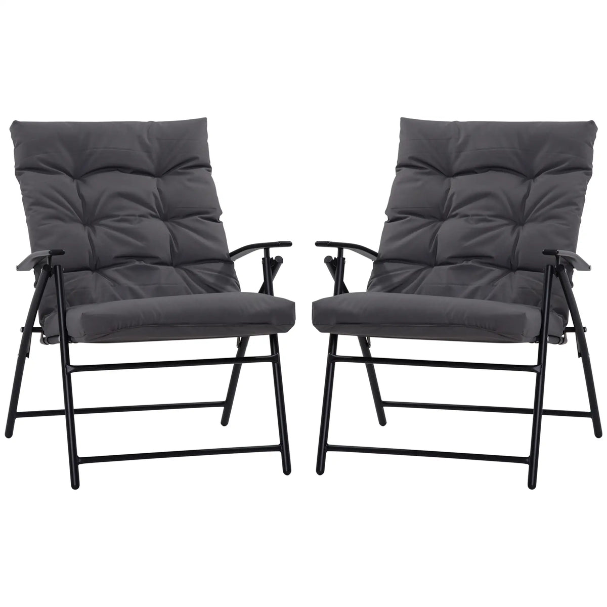 Outdoor Folding Chairs Padded Adjustable Backrest, Set of 2, Grey Patio Chairs at Gallery Canada