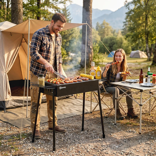 Portable Charcoal Grill With Side Baskets, Hooks, Nets, Black Charcoal BBQ Grils Black at Gallery Canada