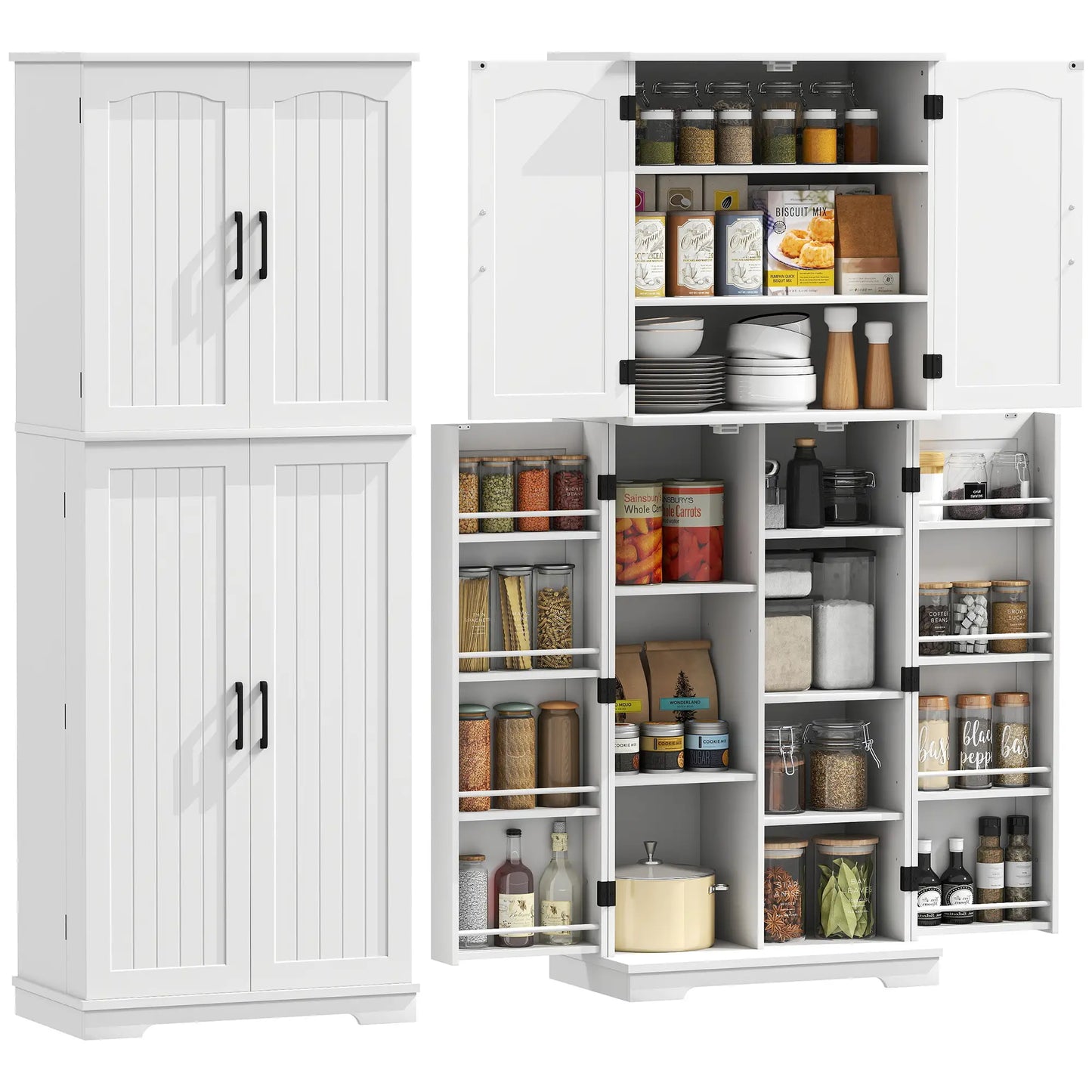 Tall Pantry Cabinet, 64 Inch, Adjustable Shelves, Spice Racks, White Kitchen Pantry Cabinets at Gallery Canada