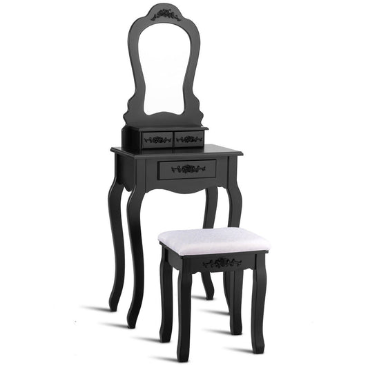 Makeup Dressing Table and Bench 3 Drawers and Cushioned Stool for Girls, Black at Gallery Canada