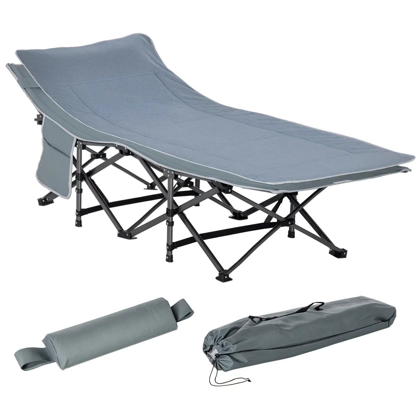 Folding Camping Cot With Mattress, Double Layer Oxford, Heavy Duty, Dark Grey Camping Cots at Gallery Canada