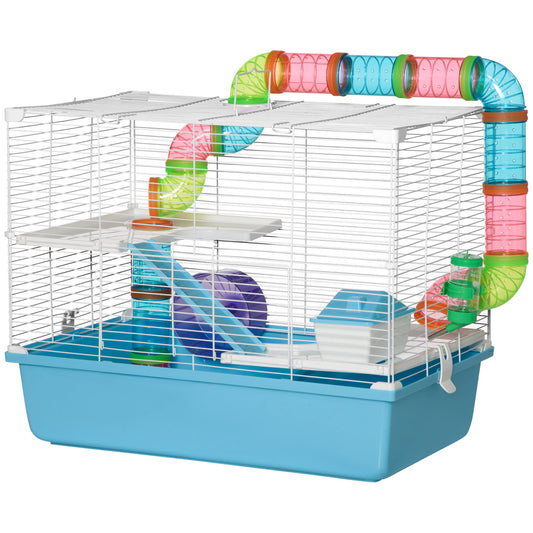 3-Tier Large Toy-Filled Steel Small Animal Cage, Includes Exercise Wheel, Water Bottle, Food Dish, Light Blue at Gallery Canada