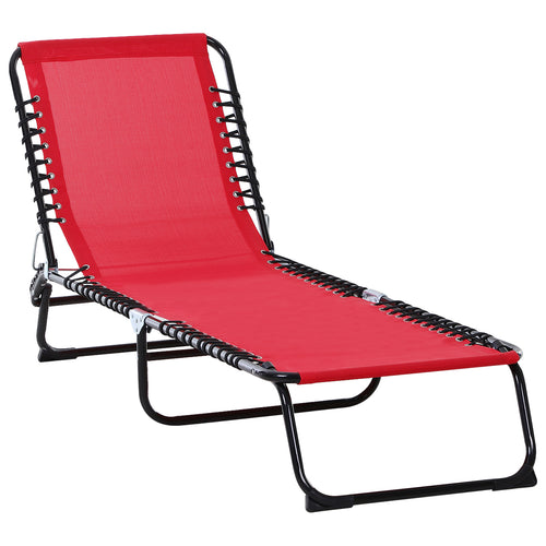 Folding Outdoor Lounge Chair, 4-Level Adjustable Backrest Chaise Lounge, Portable Tanning Chair, Beach Bed with Breathable Mesh for Beach, Yard, Patio, Wine Red