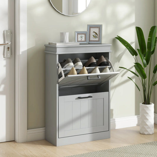 Shoe Storage Cabinet, 2 Flip Drawers, Adjustable Shelves, 10 Pairs, Grey Shoe Storage Cabinets & Racks Grey at Gallery Canada