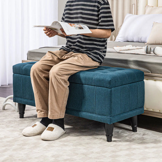 Linen Storage Ottoman, Button Tufted Bench for Bedroom, Blue Storage Ottomans & Benches Blue at Gallery Canada