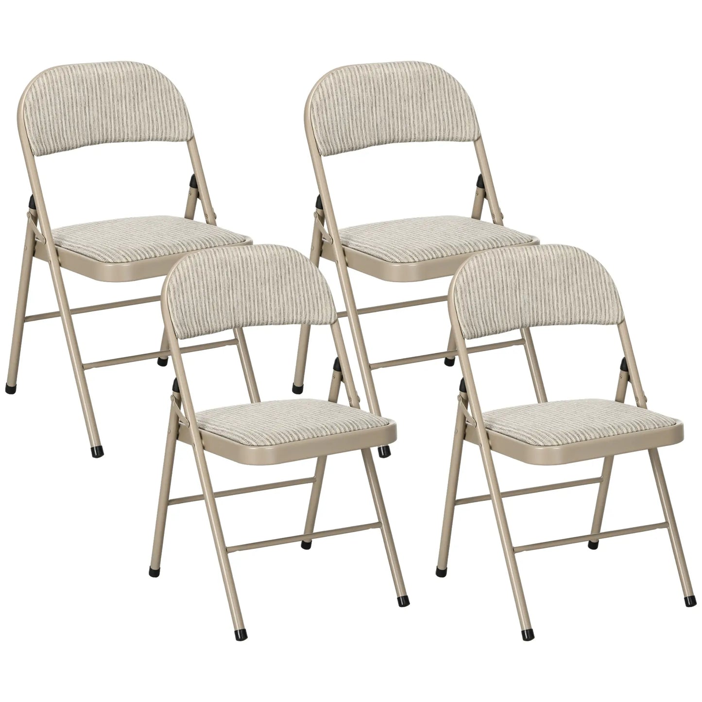 Set of 4 Metal Foldable Chairs, Linen Padded with Cushion Seat, Beige Dining Chairs at Gallery Canada