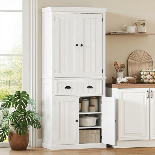 72 Inch Kitchen Pantry, Storage Cabinet with Drawer, White, White Kitchen Pantry Cabinets White at Gallery Canada