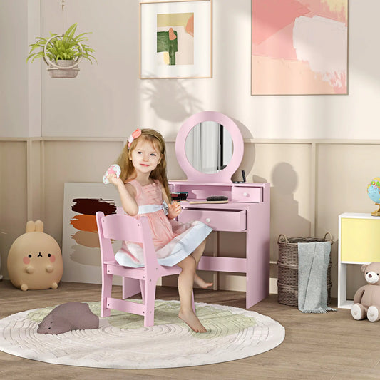 Kids Vanity Set, Makeup Table with Mirror, Stool, Drawers, Ages 3-8, Pink Toy Vanity Pink at Gallery Canada