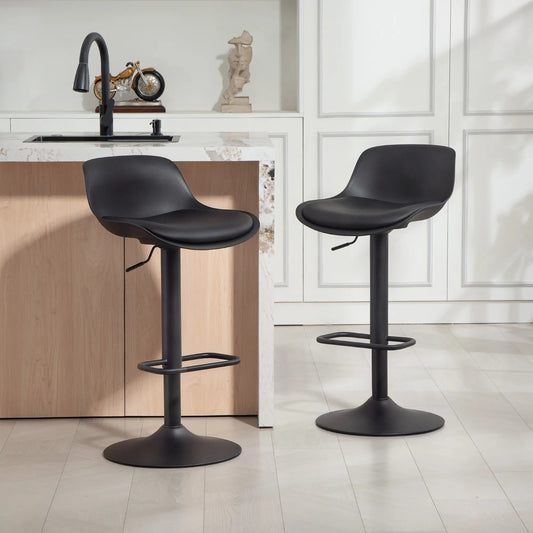 Counter Height Bar Stools Set of 2, Adjustable Swivel PU Leather Seat, Black Bar Stools Black at Gallery Canada