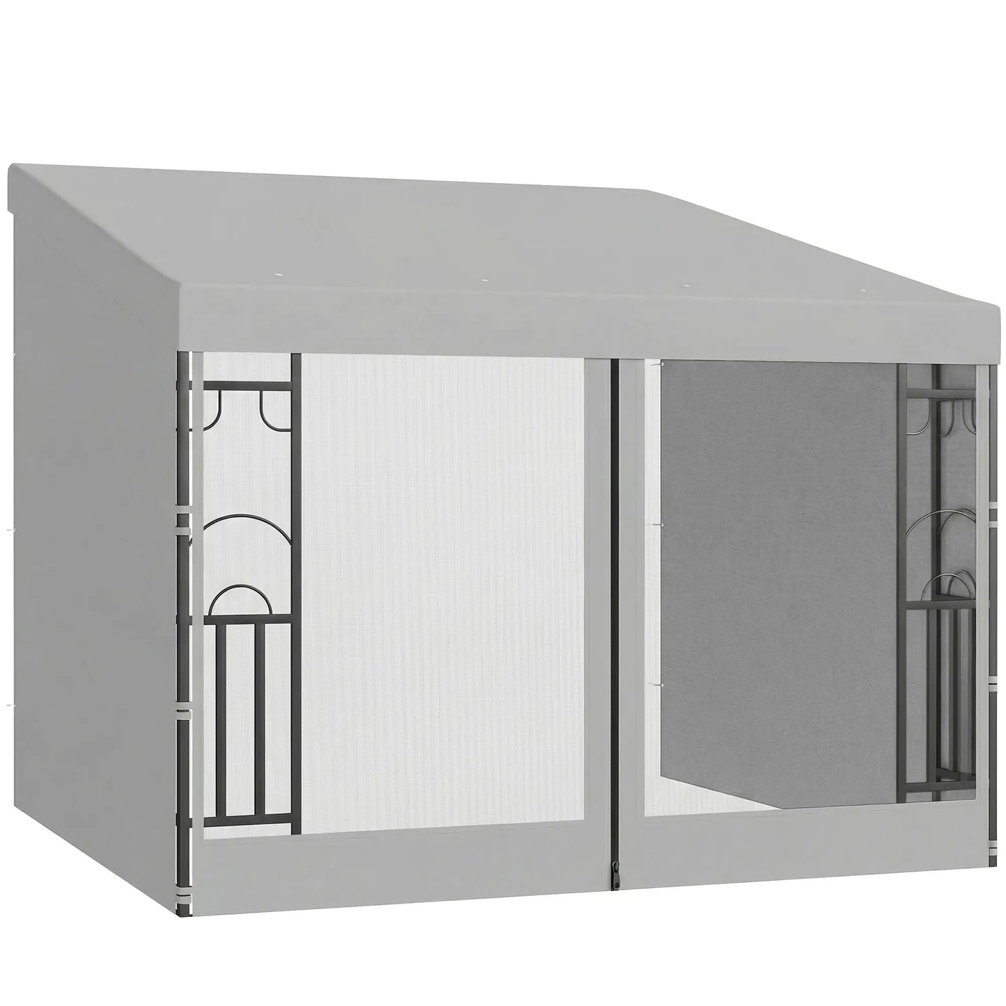 10' x 10' Light Grey Wall Pergola, Outdoor Gazebo with Curtains, Netting, Light Grey Pergolas at Gallery Canada