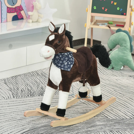 Kids Plush Ride-On Rocking Horse, Realistic Sounds, 3-6 Years, Brown Rocking Horses Brown at Gallery Canada