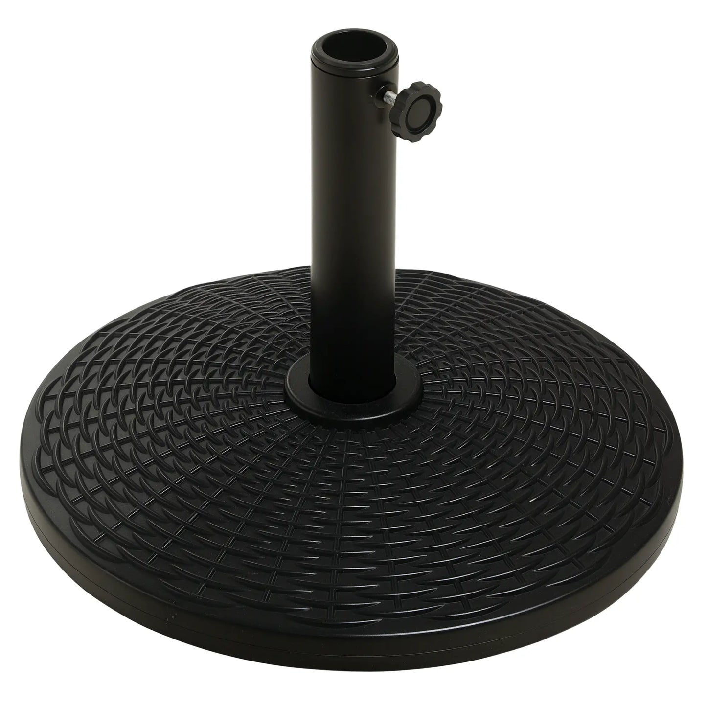 25 lbs Umbrella Base, 17.5" Round, Rattan Design, Black Umbrella Bases at Gallery Canada