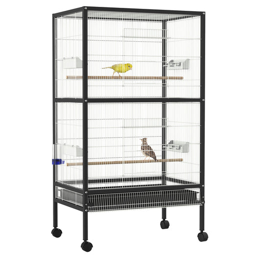 Bird Cage Conure Parrot Budgie Cage with Bird Perch &; Wheels, Black and White - Gallery Canada