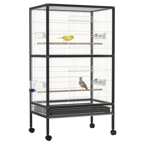 Bird Cage Conure Parrot Budgie Cage with Bird Perch &; Wheels, Black and White