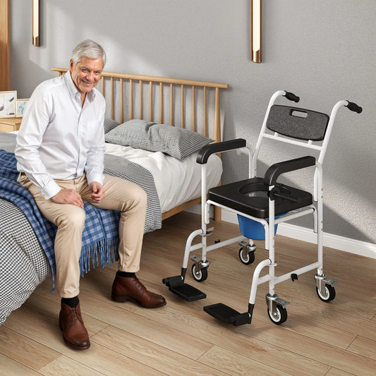 Rolling Shower Wheelchair, Bedside Commode Chair with Locking Wheels, Black Bath Chairs Black at Gallery Canada