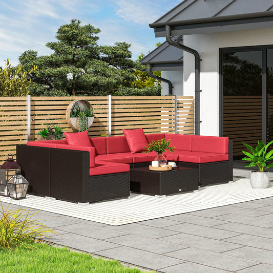 7-Piece Garden Wicker Sectional Set, Patio Sofa, Wine Red Patio Furniture Sets Deep Coffee Rattan, Wine Red Fabric at Gallery Canada