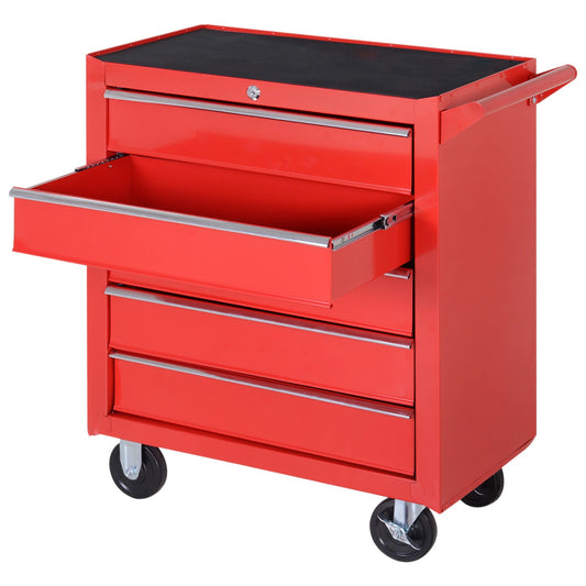 5 Drawer Roller Tool Chest, Mobile Lockable Toolbox, Storage Organizer with Handle for Workshop Mechanics Garage, Red - Gallery Canada