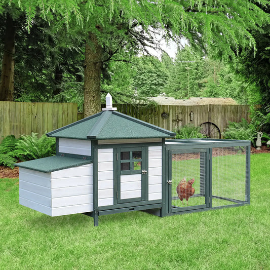 77 Chicken Coop, Rabbit Hutch, Poultry Cage, Outdoor, Green