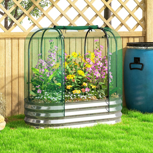 Galvanized Raised Garden Bed, Crop Cage Net Cover, Outdoor Planter Box Raised Garden Beds Silver, Green at Gallery Canada