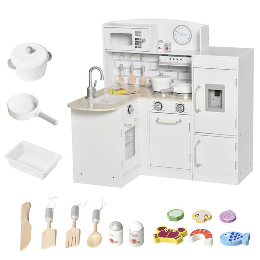 Toy Cooking Set White Kids Kitchen Play Set with Drinking Fountain, Microwave, and Fridge with Accessories White - Gallery Canada