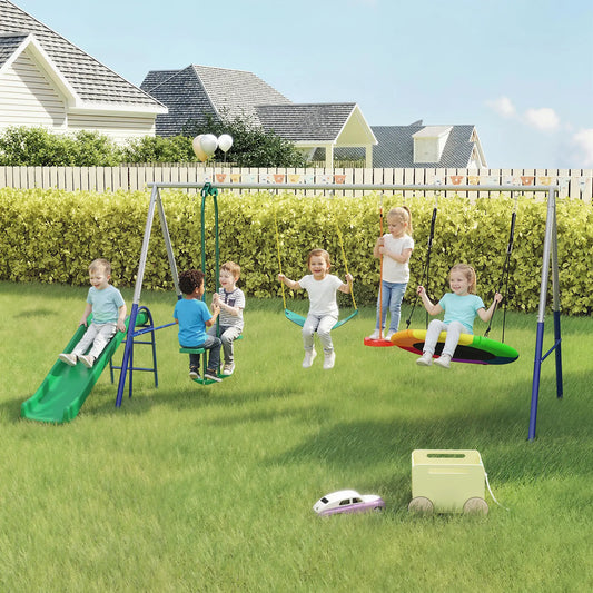 Kids Swing Set With Slide, Swings, Glider, 770lbs Capacity, Ages 3-8, Multicolour Gym Sets & Swings Multi Colour at Gallery Canada