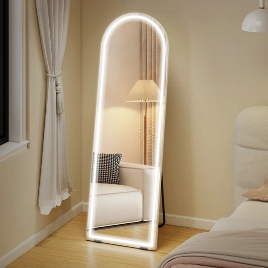 Free Standing Mirror, Dimmable 3 Color LED Lights, 64" x 21", Silver Full Length Mirrors Silver at Gallery Canada