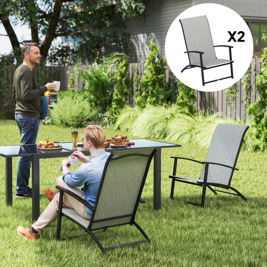 Set of 2 Folding Lawn Chairs, Outdoor with Armrests, High Backrest, Grey Patio Chairs Grey at Gallery Canada