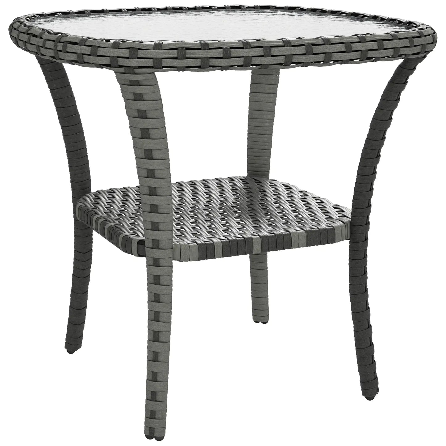 Outdoor Coffee Table With Storage Shelf, Hand-Woven Wicker Side Table, Mix Grey Patio Side Tables at Gallery Canada