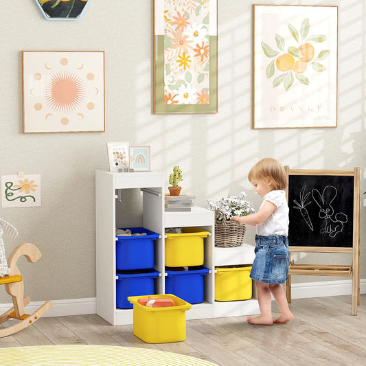 3 Layer Toy Storage Organizer Kids Bookshelf, 6 Plastic Bins, Yellow, Blue Baby & Kids Storage White, Yellow, Blue at Gallery Canada