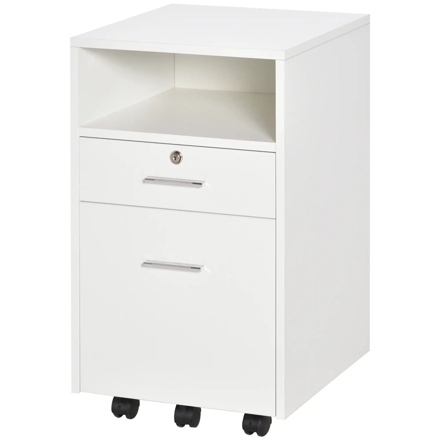 2 Drawer Filing Cabinet with Lock, Vertical, Wheels, A4, Letter Size, White Office Cabinets & Cupboards at Gallery Canada