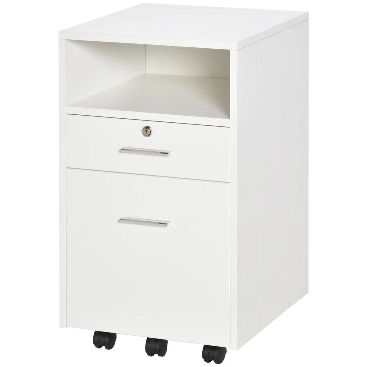 2 Drawer Filing Cabinet with Lock, Vertical, Wheels, A4, Letter Size, White Office Cabinets & Cupboards at Gallery Canada