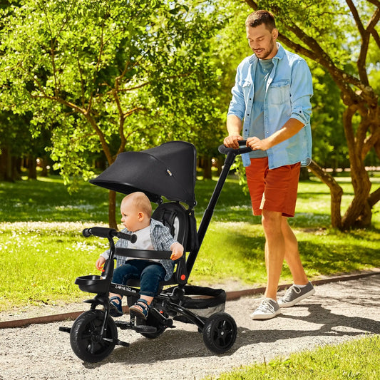 Toddler Tricycle, 4 in 1 Kids Trike, Adjustable Seat, Removable Handle, Black Tricycles for Kids Black at Gallery Canada