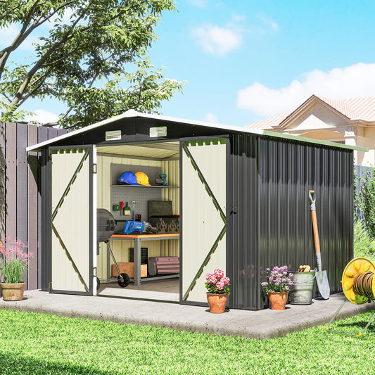 10' x 8' Metal Shed, Heavy Duty Outdoor Storage, Dark Grey Sheds Dark Grey at Gallery Canada