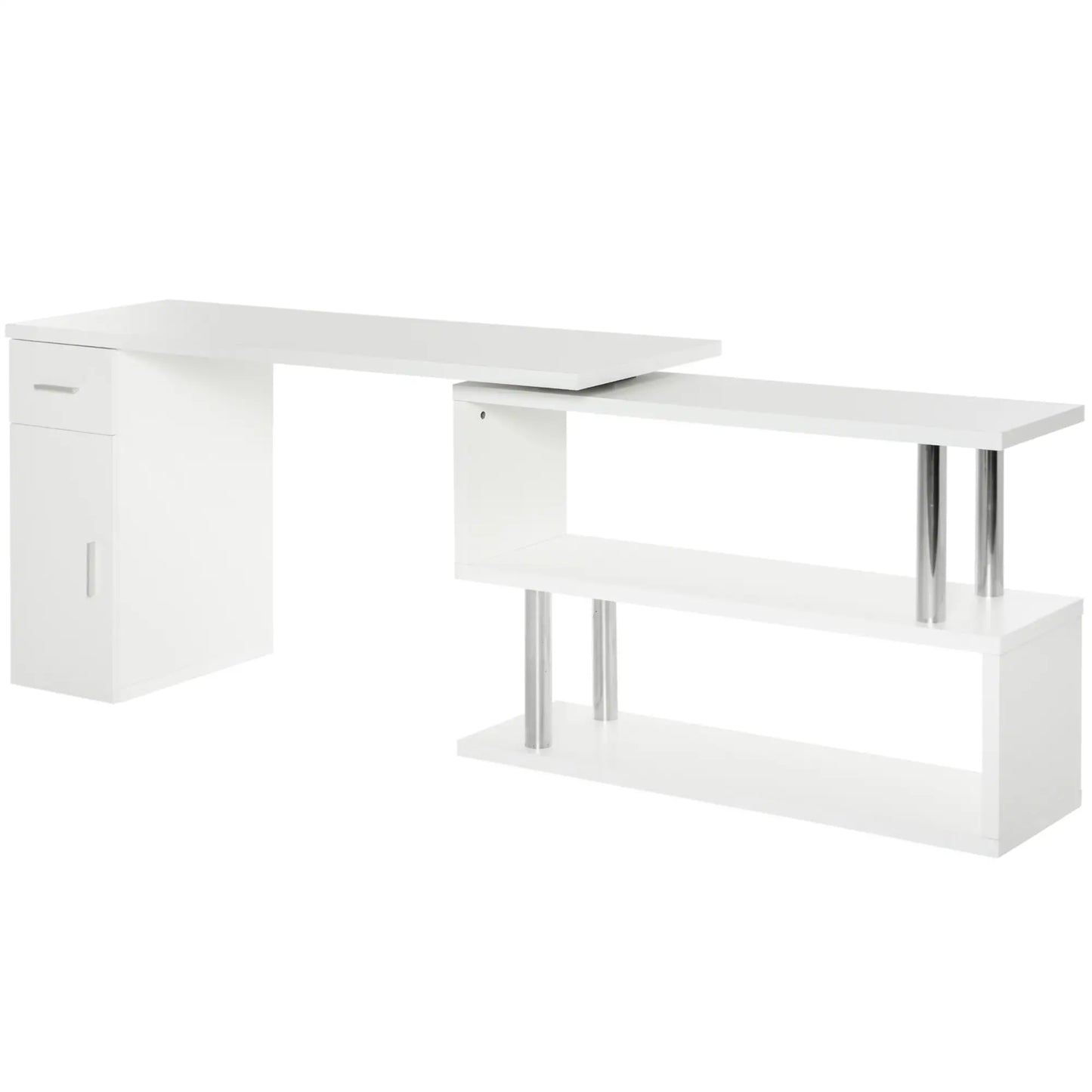 L-Shaped Rotating Computer Desk, Storage Shelves, Cabinet, Drawer, White Writing Desks at Gallery Canada