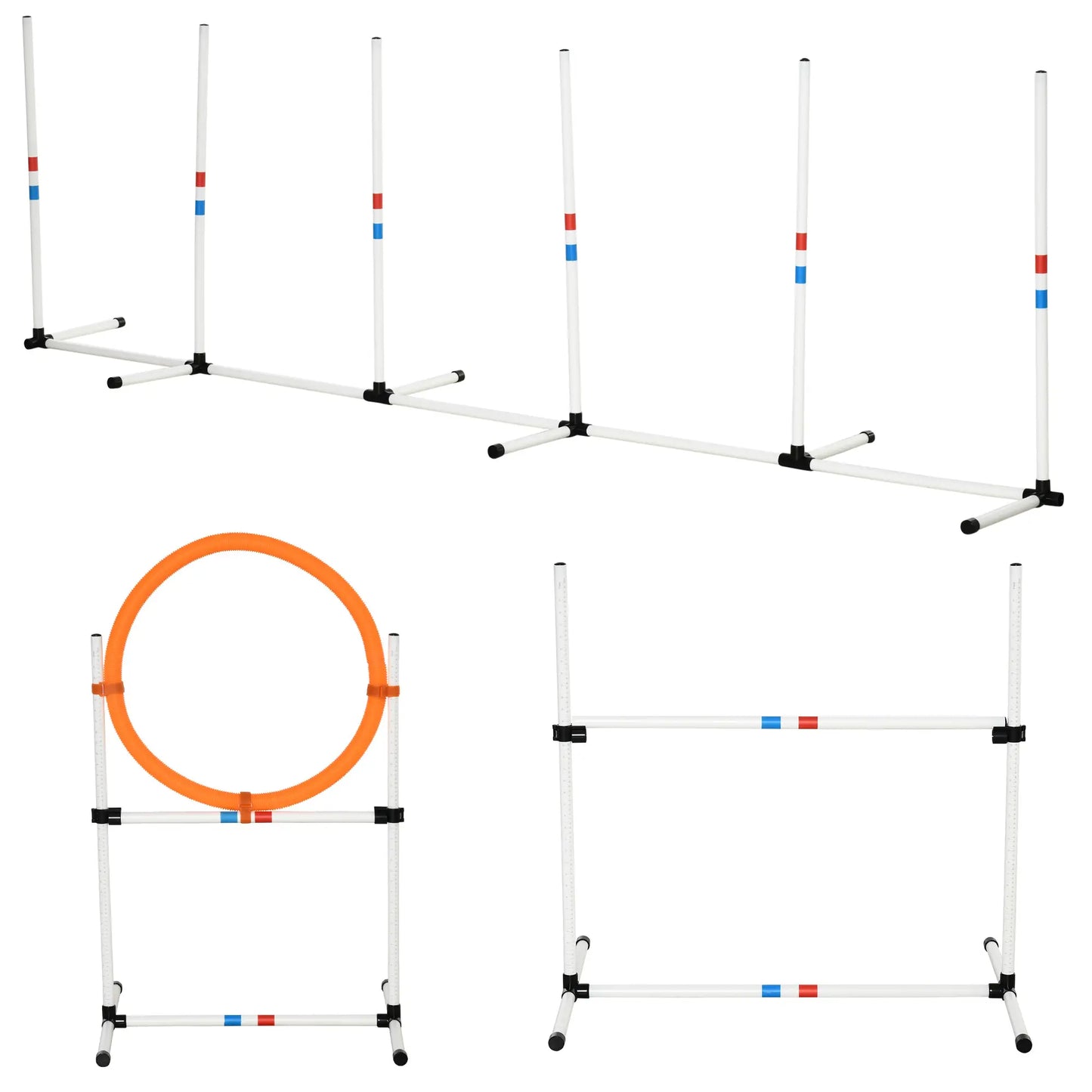 3 Piece Dog Agility Training Set, High Jump, Jumping Ring, Weave Poles, Storage Bag, White, Orange, Blue Dog Agility Training Equipment at Gallery Canada