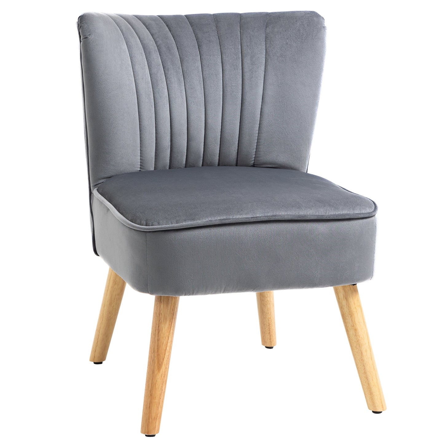 Velvet Armless Chair, Modern Accent Chair for Living Room with Wood Legs and Thick Padding, Grey - Gallery Canada