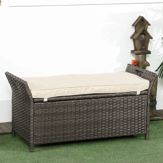 2-In-1 Outdoor PE Rattan Storage Bench, 29 Gallon, Cream Patio Storage Boxes Brown Rattan, Cream White Cushion at Gallery Canada