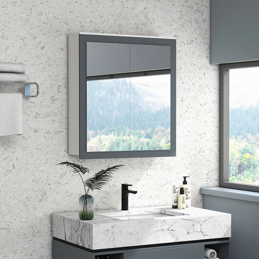 Wall Mounted Bathroom Mirror Cabinet, Double Doors, Adjustable Shelves, White Mirror Medicine Cabinets White, Grey at Gallery Canada