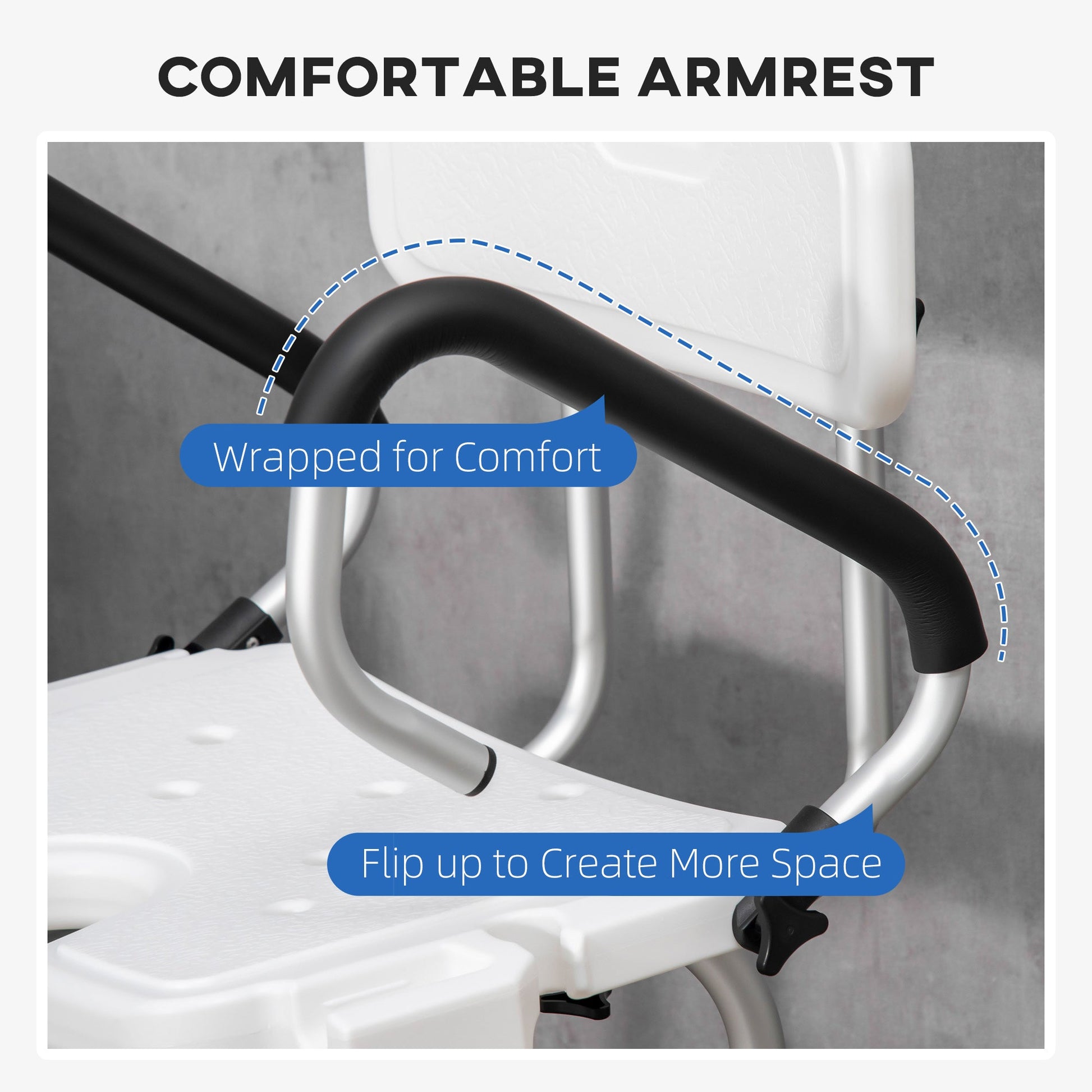 Shower Chair with Arms and Back, Bath Seat with Adjustable Height, Anti-slip Shower Bench for Seniors and Disabled, Tool-Free Assembly, 299lbs at Gallery Canada