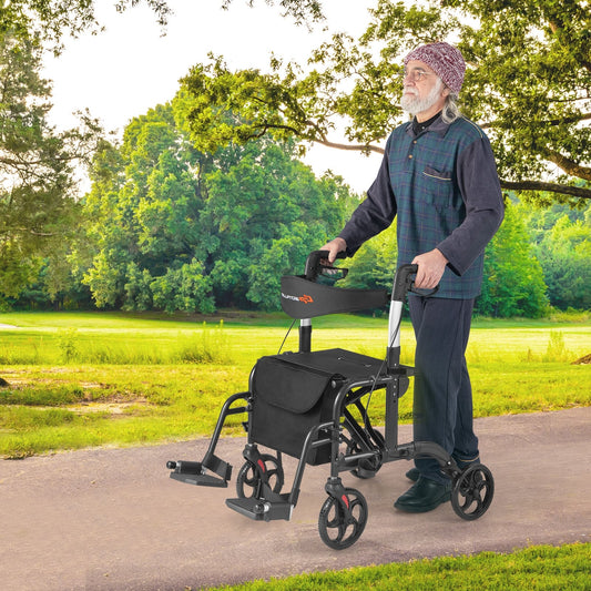 2-In-1 Adjustable Folding Rollator Walker With Storage, Black Walkers & Rollators Black at Gallery Canada