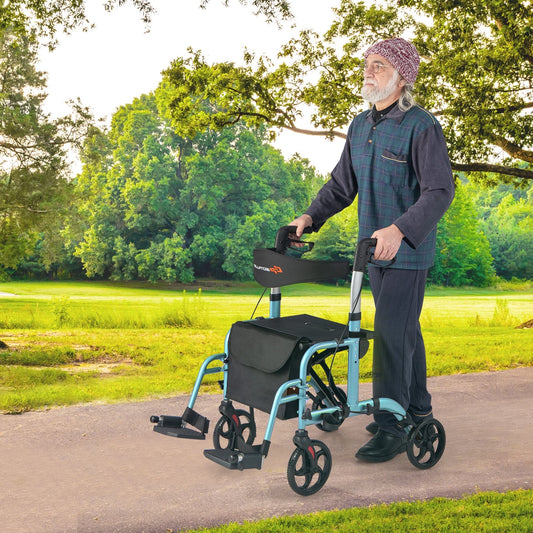 Adjustable Folding Rollator Walker, With Storage Space, Blue Walkers & Rollators Blue at Gallery Canada